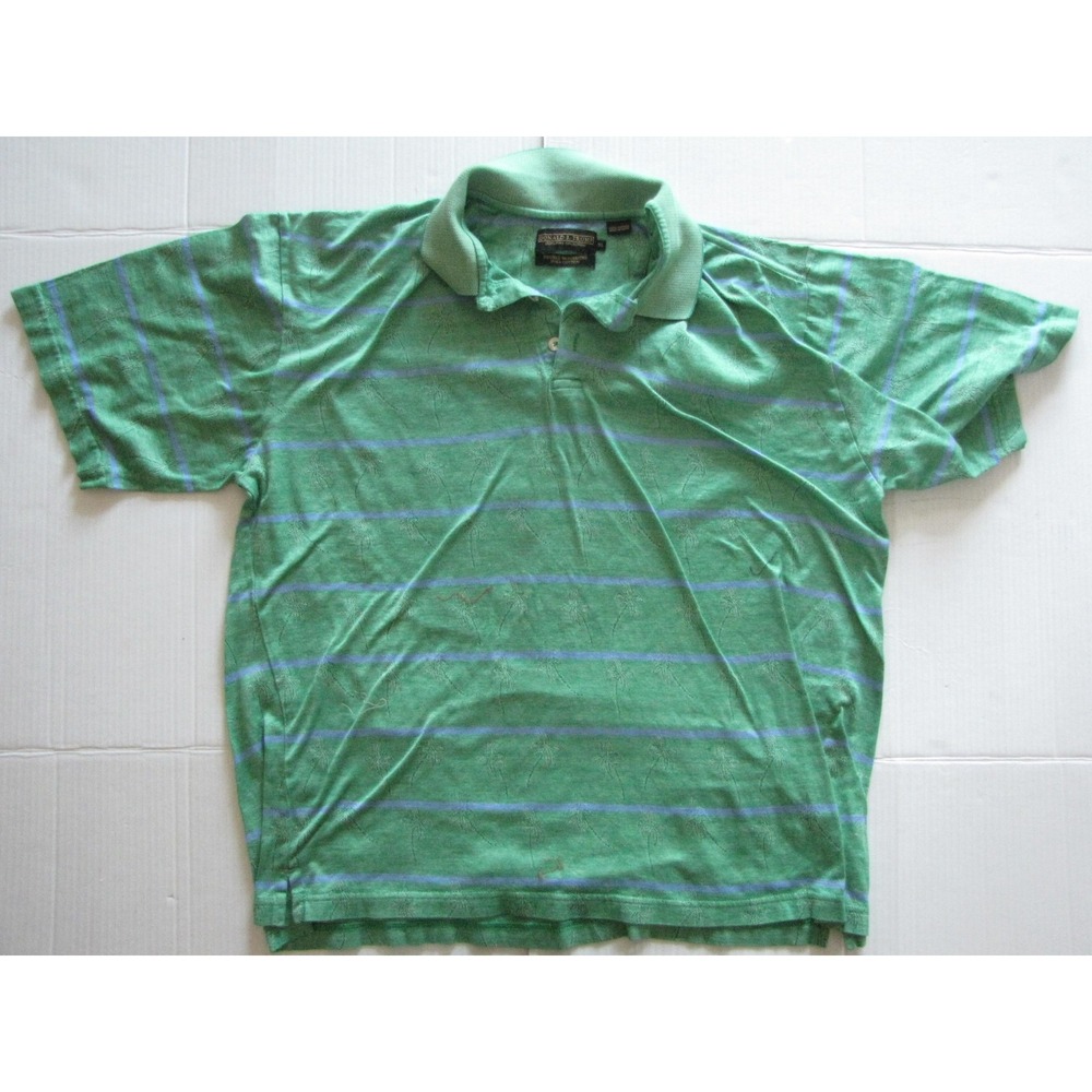 Donald J Trump Polo Shirt Mens XL Green Palm Tree Stripe Pima Cotton Casual